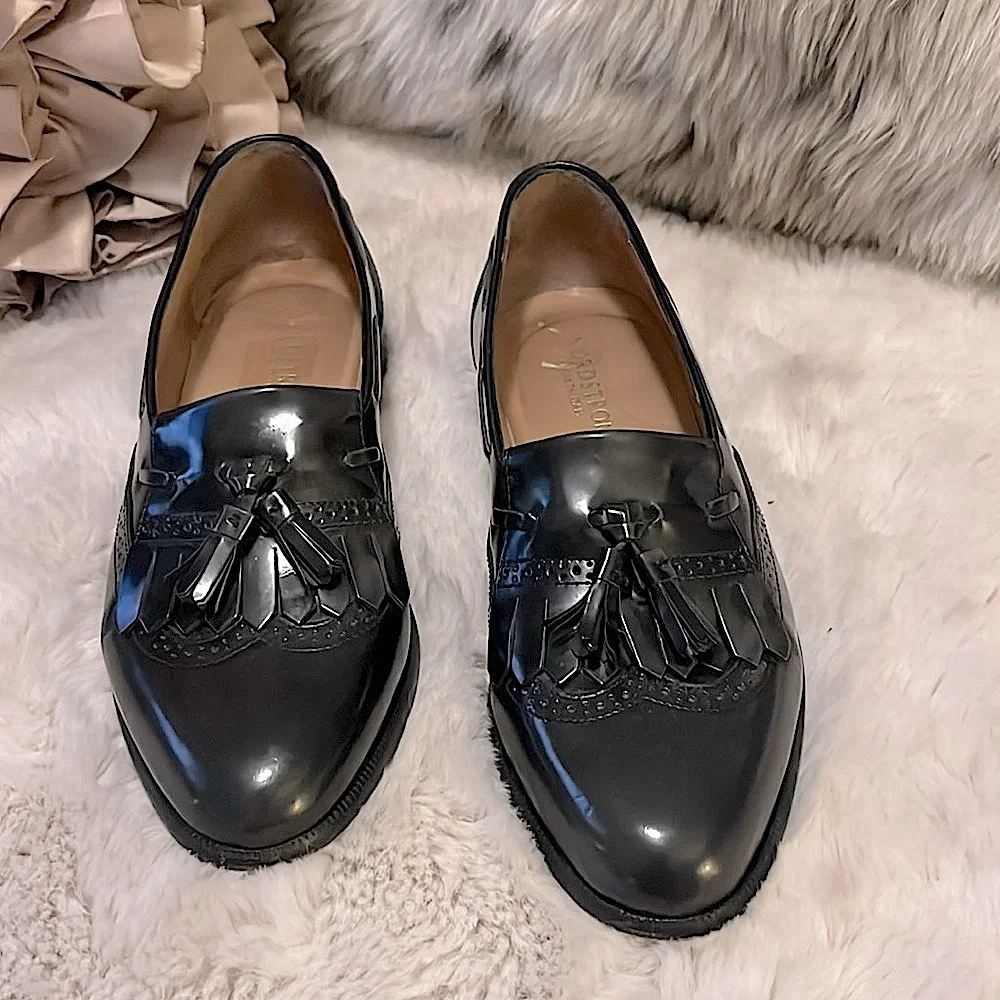 Nordstrom Italy Men’s Black Leather Slip On Wingtip Kiltie Tassel Oxford Loafers